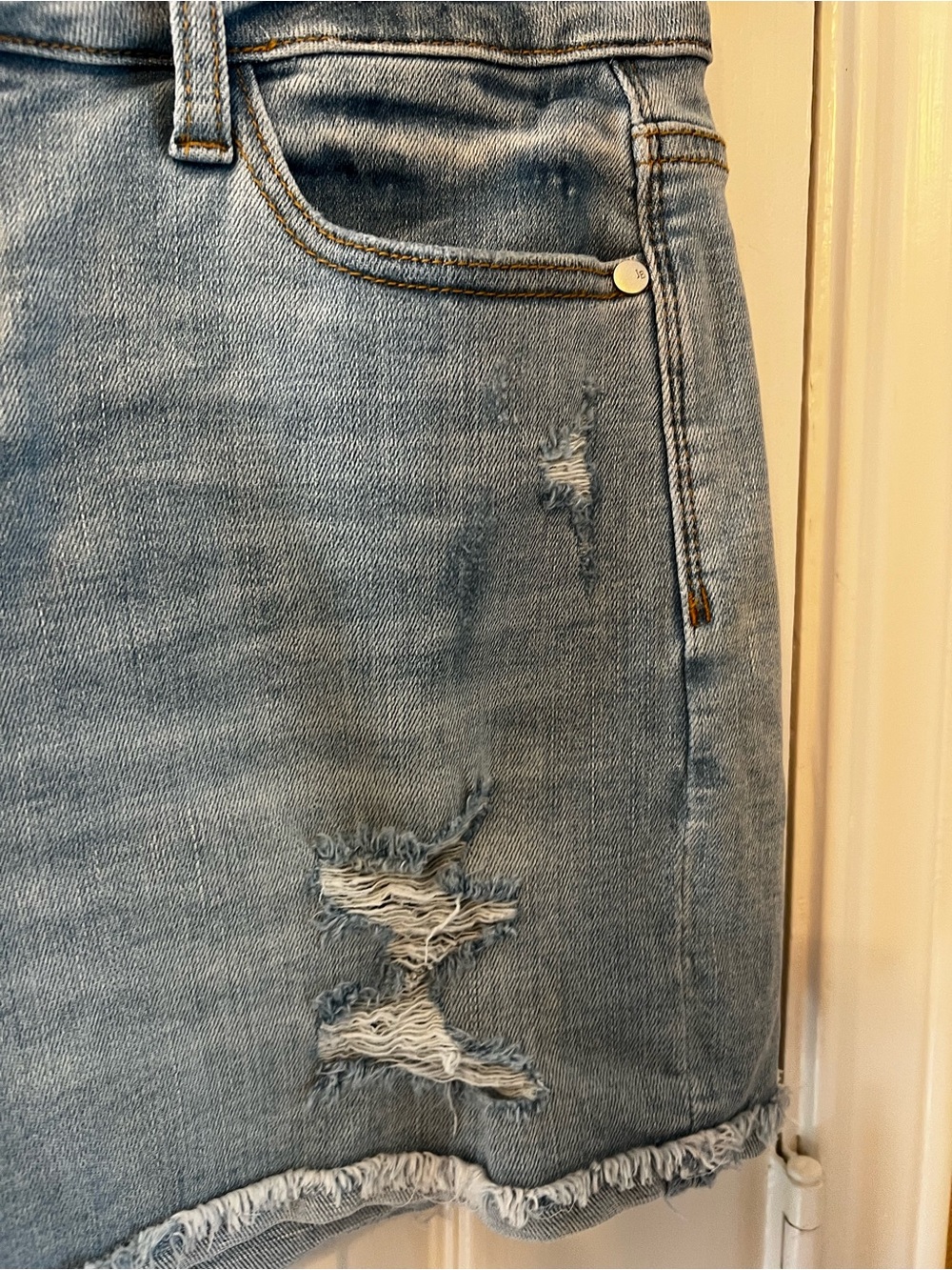 Judy Blue Light Blue Distressed High-Rise Jean Shorts, Size S - Picture 10 of 15